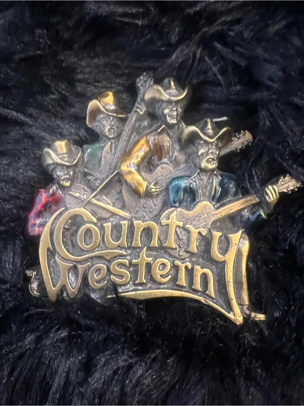 Country Western Enamel Cowboy Band Pin - Multicolor